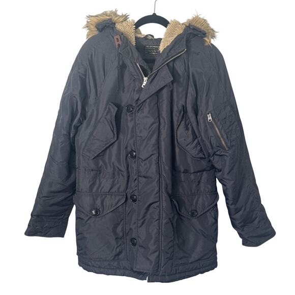 J. Crew Mens Snorkel Parka Jacket Faux Fur Hood Navy Blue Cold Weather Size S - Picture 2 of 16